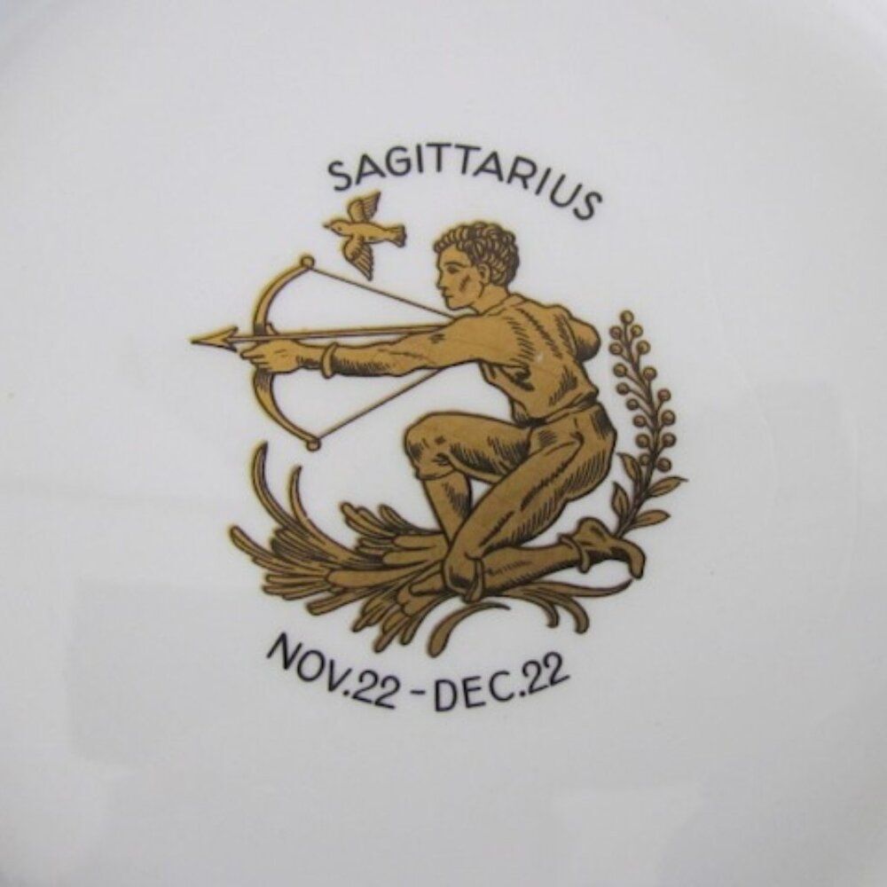 Vintage Sagittarius Plate Zodiac Staffordshire 8" Astrology England White Gold